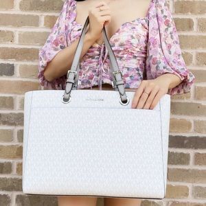 Michael Kors white MK large laptop bag tote